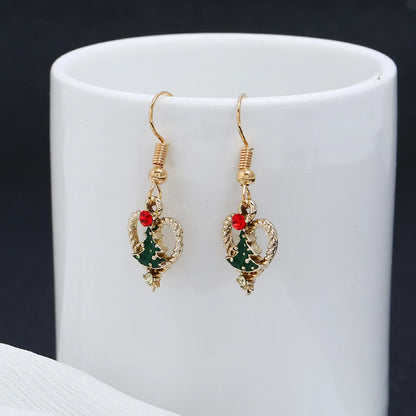 Fashion Christmas Tree Heart Shape Alloy Enamel Inlay Rhinestones Women's Earrings Necklace 1 Piece 1 Pair