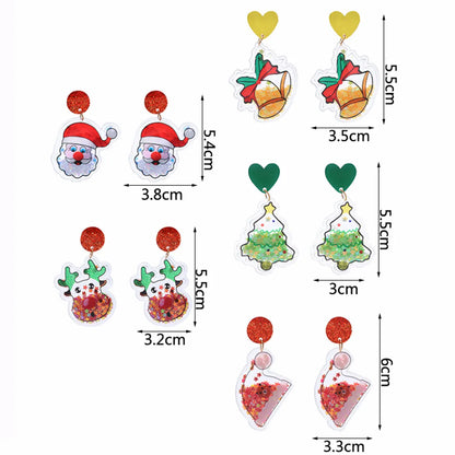 Fashion Christmas Tree Santa Claus Bell Pvc Printing Transparent Women'S Drop Earrings 1 Pair