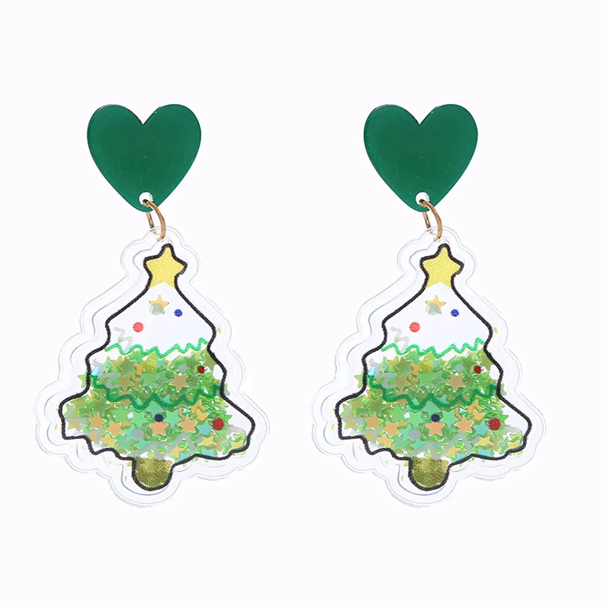 Fashion Christmas Tree Santa Claus Bell Pvc Printing Transparent Women'S Drop Earrings 1 Pair