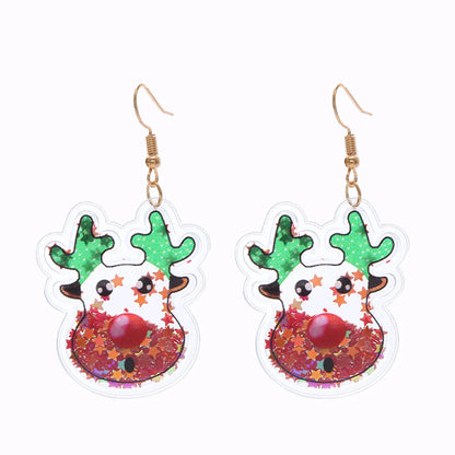 Fashion Christmas Tree Santa Claus Bell Pvc Printing Transparent Women'S Drop Earrings 1 Pair