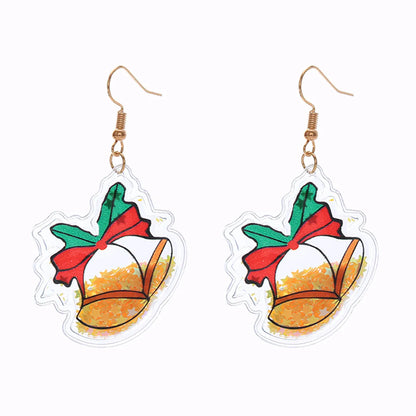 Fashion Christmas Tree Santa Claus Bell Pvc Printing Transparent Women'S Drop Earrings 1 Pair