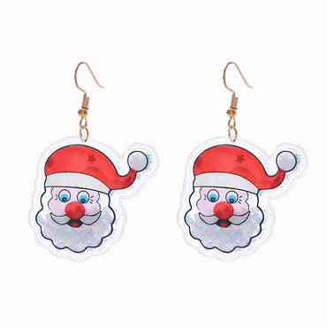 Fashion Christmas Tree Santa Claus Bell Pvc Printing Transparent Women'S Drop Earrings 1 Pair