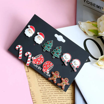 Fashion Christmas Tree Santa Claus Gingerbread Alloy Enamel Plating Inlay Rhinestones Ear Studs 1 Set