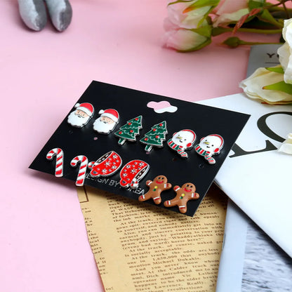 Fashion Christmas Tree Santa Claus Gingerbread Alloy Enamel Plating Inlay Rhinestones Ear Studs 1 Set