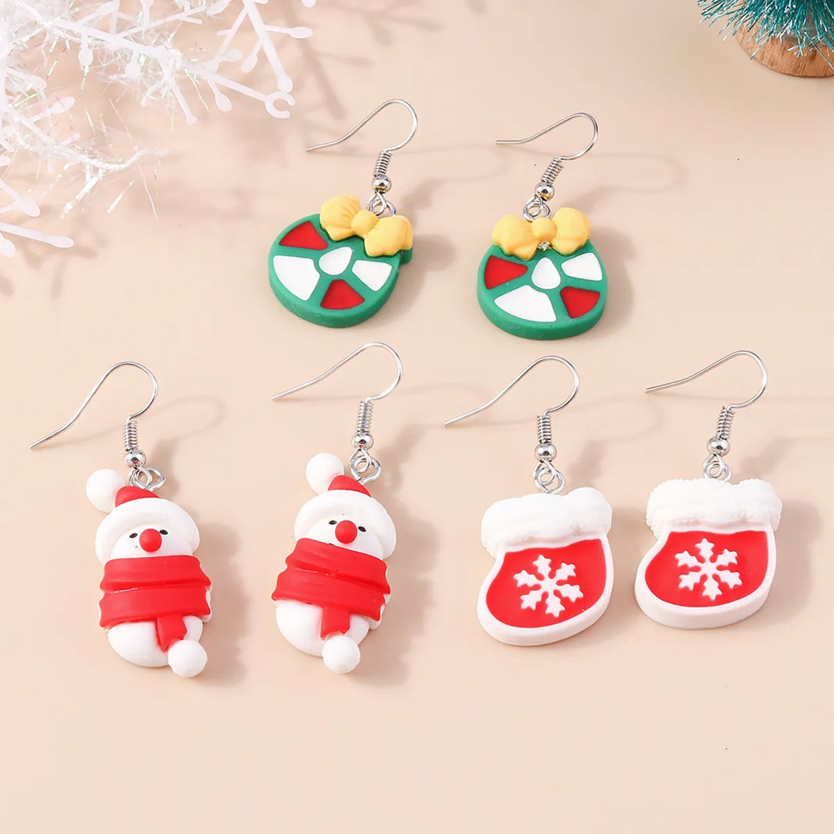 1 Pair Fashion Christmas Tree Santa Claus Epoxy Plastic Drop Earrings