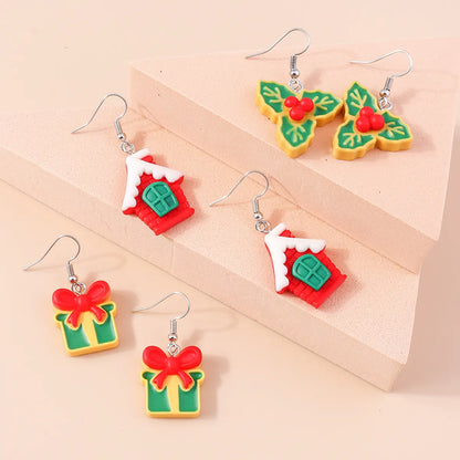 1 Pair Fashion Christmas Tree Santa Claus Epoxy Plastic Drop Earrings