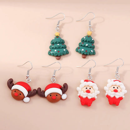 1 Pair Fashion Christmas Tree Santa Claus Epoxy Plastic Drop Earrings