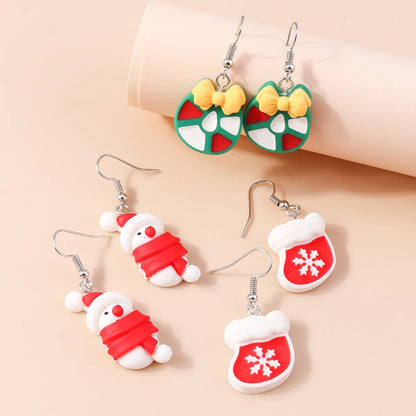 1 Pair Fashion Christmas Tree Santa Claus Epoxy Plastic Drop Earrings