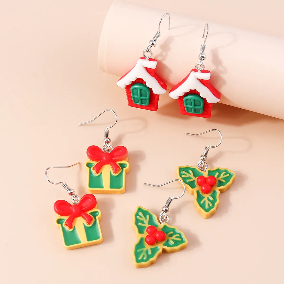 1 Pair Fashion Christmas Tree Santa Claus Epoxy Plastic Drop Earrings