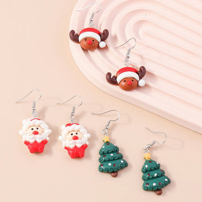 1 Pair Fashion Christmas Tree Santa Claus Epoxy Plastic Drop Earrings