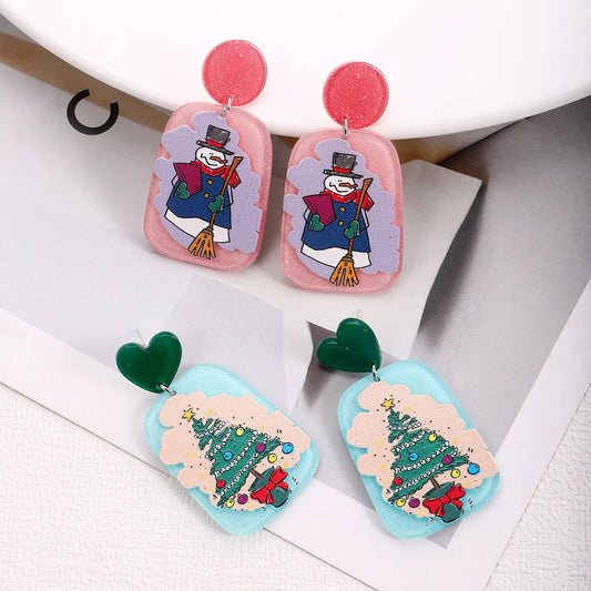 Fashion Christmas Tree Santa Claus Plastic Printing Women's Drop Earrings 1 Pair