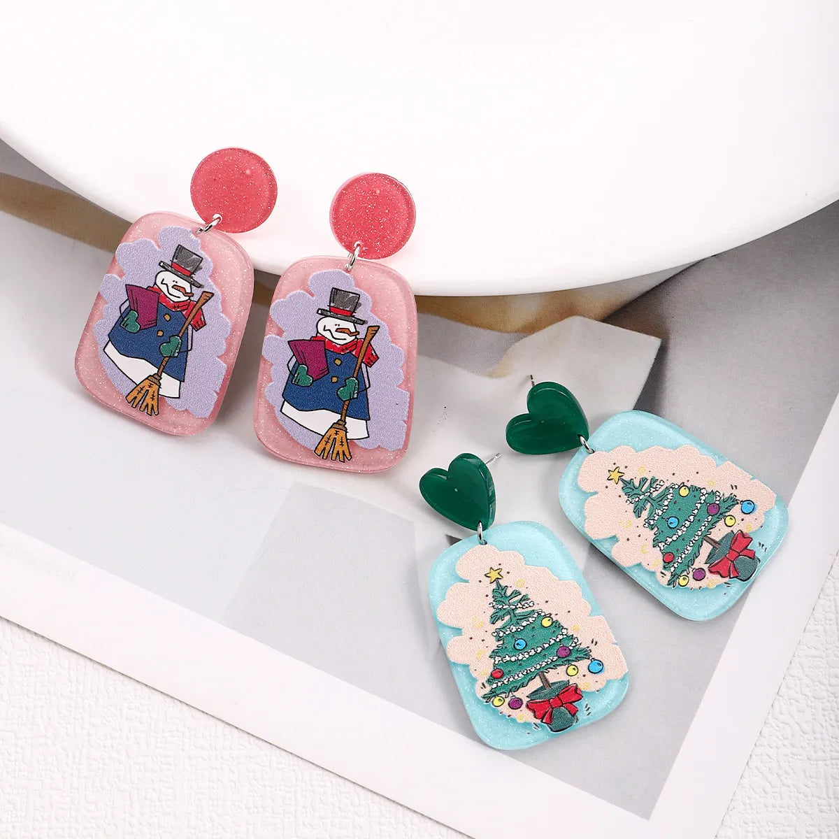 Fashion Christmas Tree Santa Claus Plastic Printing Women's Drop Earrings 1 Pair