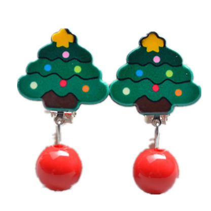 Fashion Christmas Tree Santa Claus Plastic Resin Girl's Drop Earrings Ear Clips 1 Pair