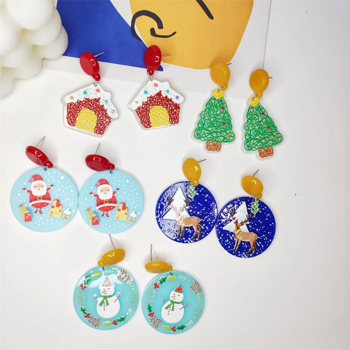 1 Pair Fashion Christmas Tree Santa Claus Snowman Arylic Earrings