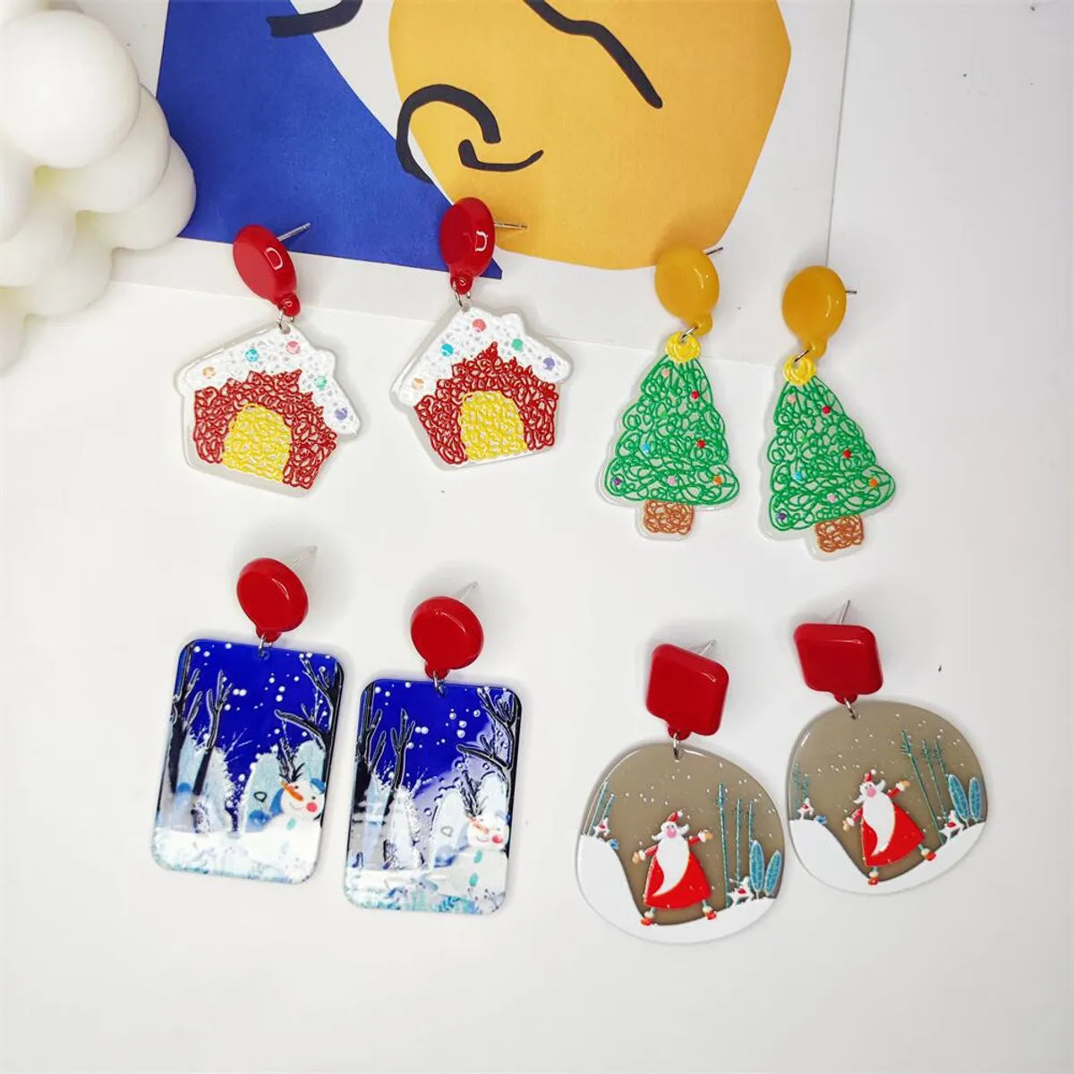 1 Pair Fashion Christmas Tree Santa Claus Snowman Arylic Earrings