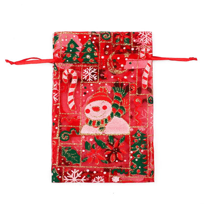 Fashion Christmas Tree Santa Claus Snowman Organza Drawstring Jewelry Packaging Bags 1 Piece