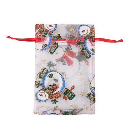 Fashion Christmas Tree Santa Claus Snowman Organza Drawstring Jewelry Packaging Bags 1 Piece