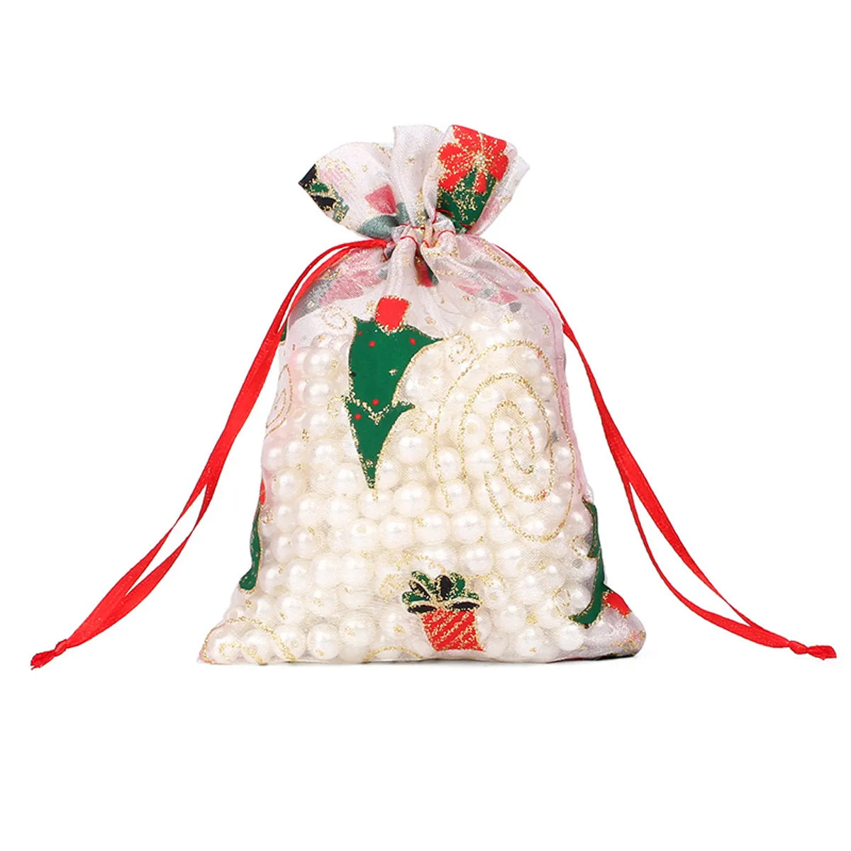 Fashion Christmas Tree Santa Claus Snowman Organza Drawstring Jewelry Packaging Bags 1 Piece