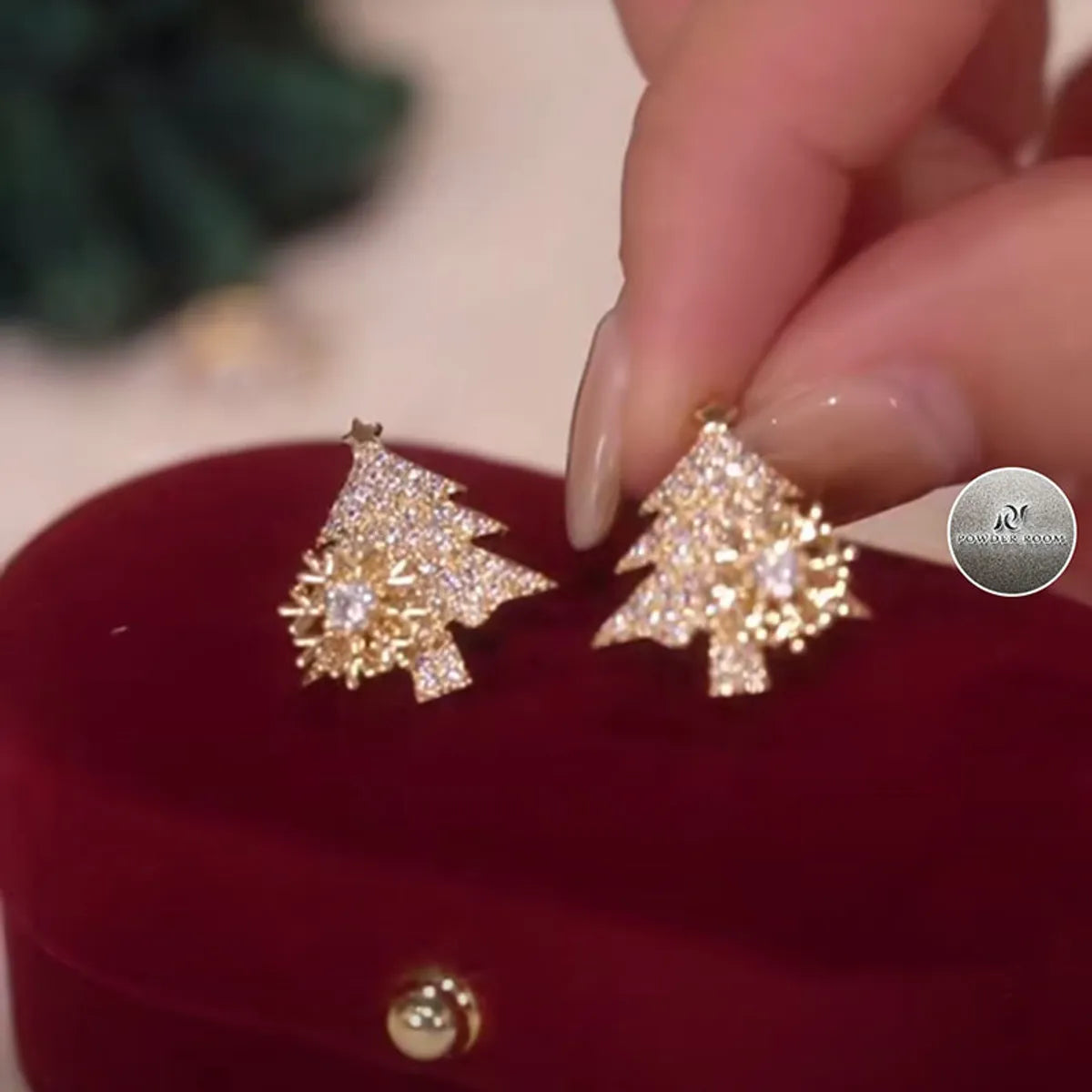 Fashion Christmas Tree Snowflake Copper Plating Inlay Zircon Ear Studs 1 Pair