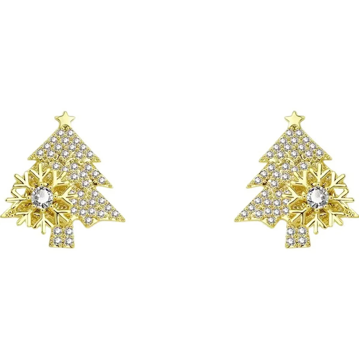 Fashion Christmas Tree Snowflake Copper Plating Inlay Zircon Ear Studs 1 Pair