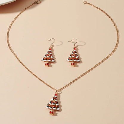 Fashion Christmas Tree Snowman Alloy Plating Inlay Artificial Gemstones Christmas Women'S Earrings Necklace