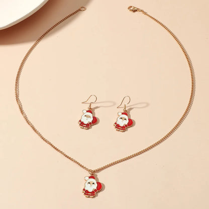 Fashion Christmas Tree Snowman Alloy Plating Inlay Artificial Gemstones Christmas Women'S Earrings Necklace