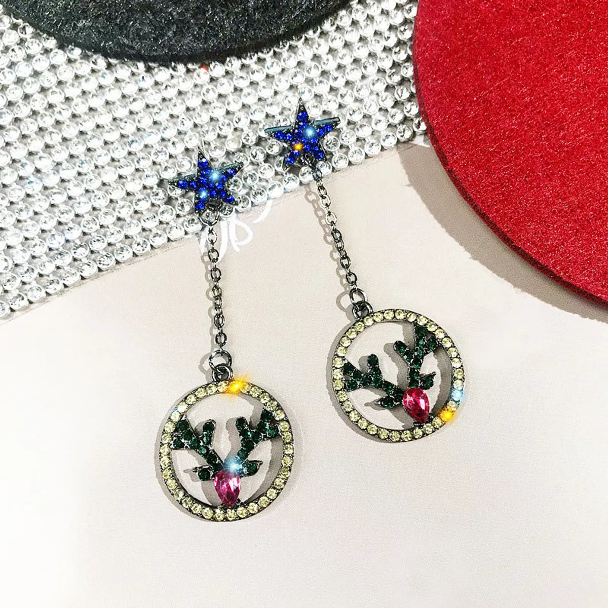 Fashion Christmas Tree Snowman Snowflake Alloy Enamel Rhinestones Women'S Drop Earrings Ear Studs 1 Pair