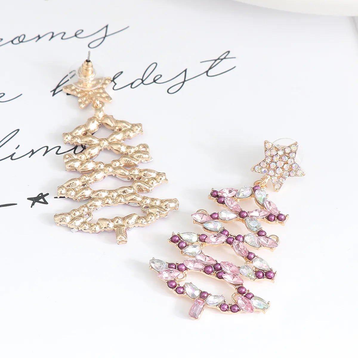 Fashion Christmas Tree Star Alloy Rhinestone Women'S Drop Earrings 1 Pair