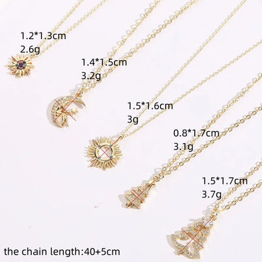 Fashion Christmas Tree Sun Moon Copper Gold Plated Zircon Pendant Necklace 1 Piece