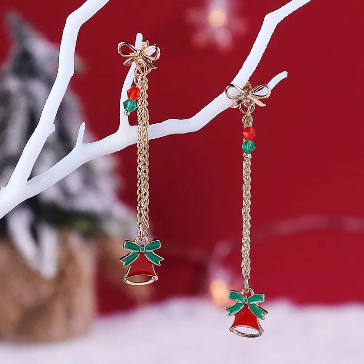 Fashion Christmas Tree Wreath Bell Alloy Chain Artificial Crystal Women'S Drop Earrings 1 Pair