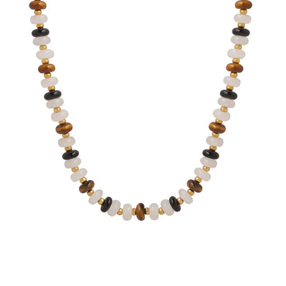 Fashion Circle Agate Tiger Eye Titanium Steel Beaded Plating Necklace 1 Piece