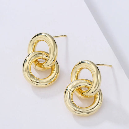 Fashion Circle Copper Gold Plated Drop Earrings 1 Pair