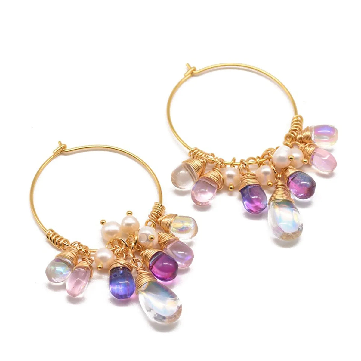 1 Pair Fashion Circle Inlay Freshwater Pearl Sterling Silver Artificial Crystal 18K Gold Plated Earrings