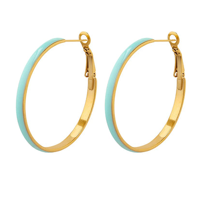 Fashion Circle Titanium Steel Enamel Hoop Earrings 1 Pair