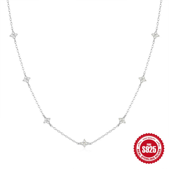 Fashion Classic Fourleaf Clover 925 Sterling Silver Elegant Allmatch Flower Zircon Stacked Wear Women's Collarbone Necklace With Electroplating