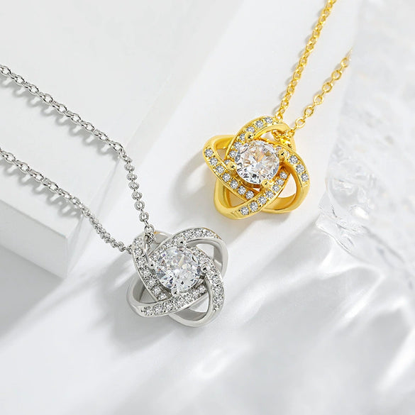 Fashion Classy Cut Out Four Leaf Clover Zircon Inlaid Silver Necklace With Electroplating Female Niche Design Double Ring