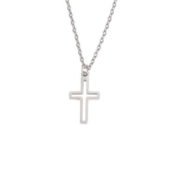 Fashion Clavicle Chain Stainless Steel Hollow Cross Pendant Geometric Design Fine Polished