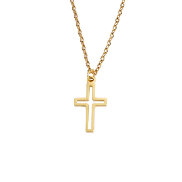 Fashion Clavicle Chain Stainless Steel Hollow Cross Pendant Geometric Design Fine Polished