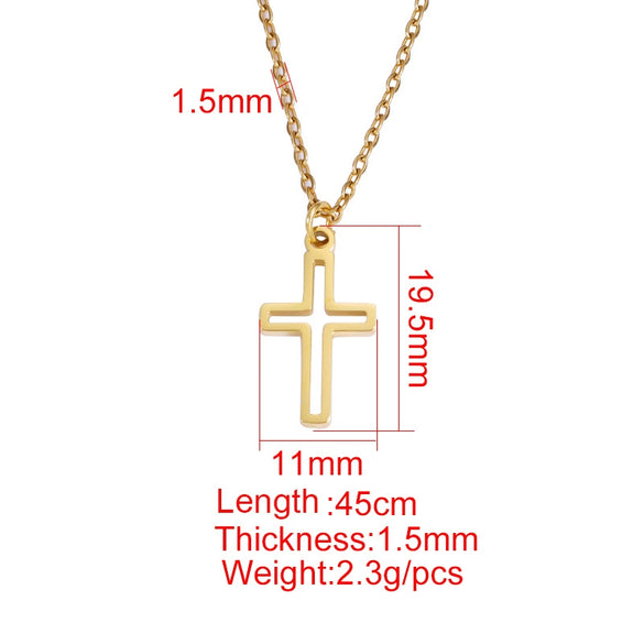 Fashion Clavicle Chain Stainless Steel Hollow Cross Pendant Geometric Design Fine Polished