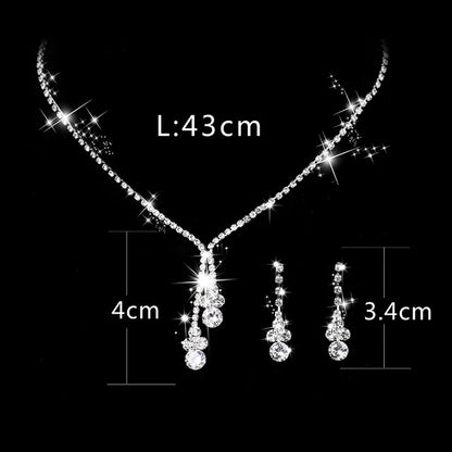 Fashion Claw Chain Rhinestone Zircon Angel Tear Drop Necklace Earrings Bridal Jewelry Set