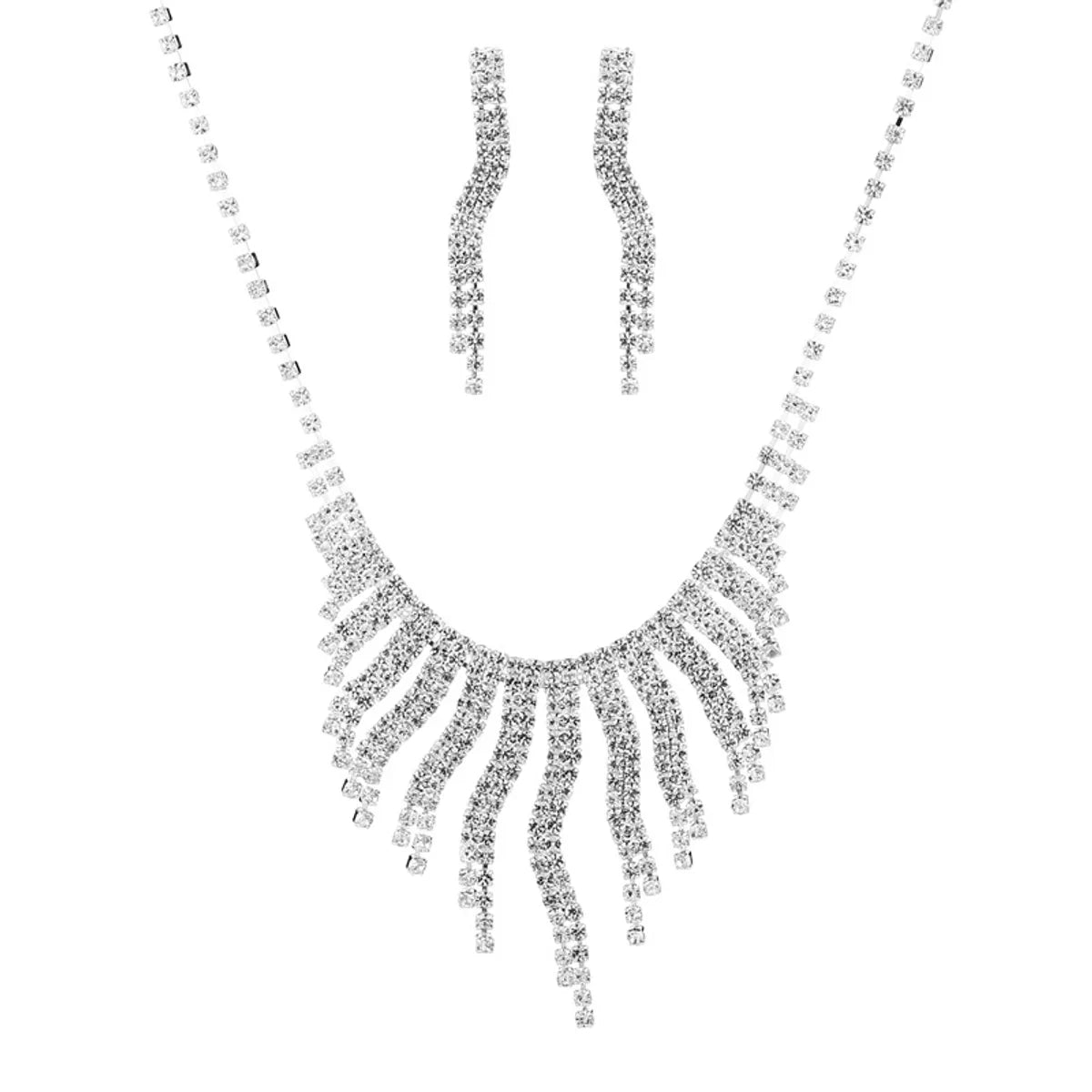 Fashion Claw Chain Rhinestone Zircon Angel Tear Drop Necklace Earrings Bridal Jewelry Set