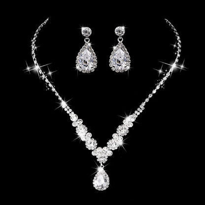 Fashion Claw Chain Rhinestone Zircon Angel Tear Drop Necklace Earrings Bridal Jewelry Set