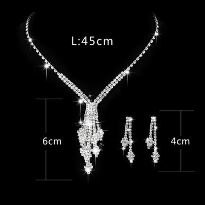 Fashion Claw Chain Rhinestone Zircon Angel Tear Drop Necklace Earrings Bridal Jewelry Set