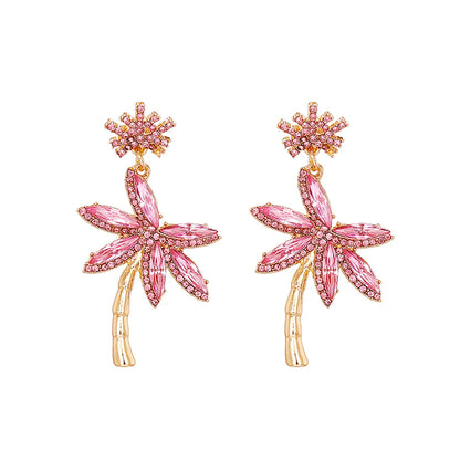 Fashion Coconut Tree Inlay Alloy Artificial Diamond Drop Earrings