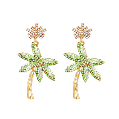 Fashion Coconut Tree Inlay Alloy Artificial Diamond Drop Earrings