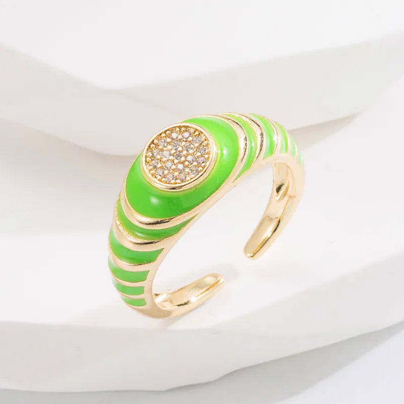 Fashion Color Block Copper Open Ring Stoving Varnish Inlay Zircon Copper Rings