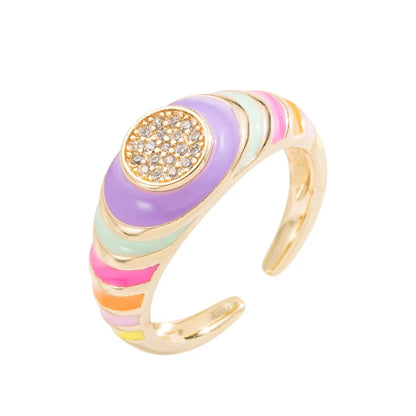 Fashion Color Block Copper Open Ring Stoving Varnish Inlay Zircon Copper Rings