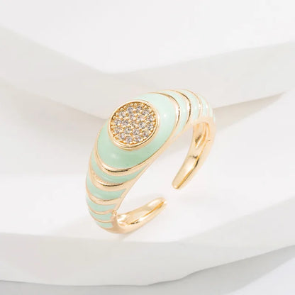 Fashion Color Block Copper Open Ring Stoving Varnish Inlay Zircon Copper Rings