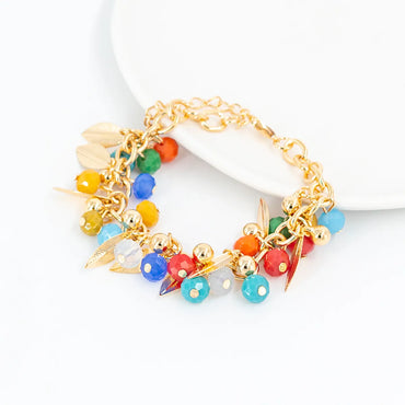 Fashion Color Block Leaves Heart Shape Artificial Crystal Alloy Gem Wholesale Bracelets