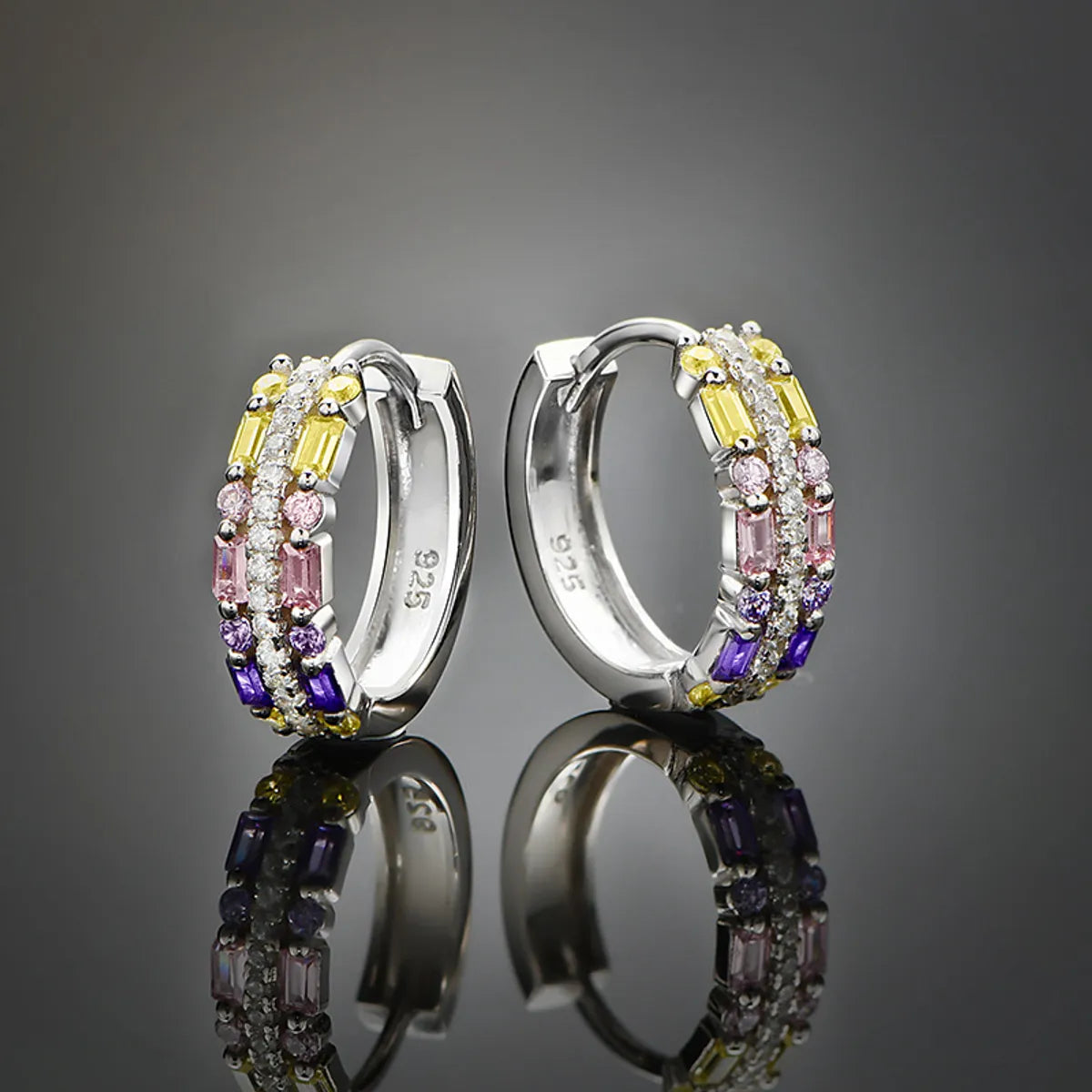 Fashion Color Block Sterling Silver Inlaid Zircon Hoop Earrings 1 Pair